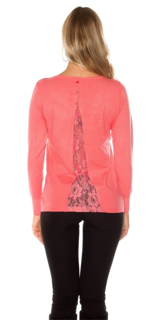 Trendy pulli LONDON with lace Coral